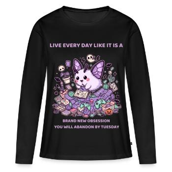 Toute nouvelle obsession abandonnée par mardi - T-shirt manches longues Premium bio Femme - noir - Devant - Julia (174cm)