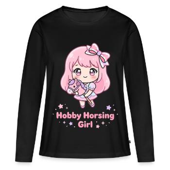 Cheval Kawaii de cavalier amateur - T-shirt manches longues Premium bio Femme - noir - Devant - Julia (174cm)
