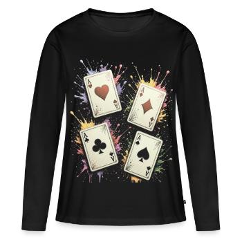Cartes Carre d As Multicolore Splash Art - T-shirt manches longues Premium bio Femme - noir - Devant - Julia (174cm)