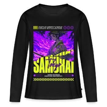 Tokyo Samurai Girl : Esthétique de la Flamme Violette - T-shirt manches longues Premium bio Femme - noir - Devant - Julia (174cm)