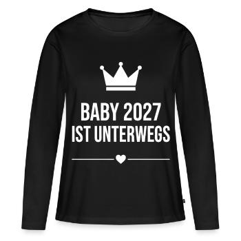 Baby 2027 Ist Unterwegs Krone - Frauen Premium Bio Langarmshirt - Schwarz - Vorne - Julia (174cm)