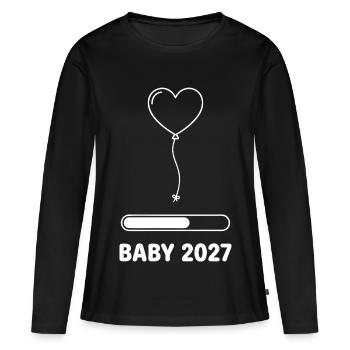 Grossesse au ballon cardiaque du bébé 2027 - T-shirt manches longues Premium bio Femme - noir - Devant - Julia (174cm)