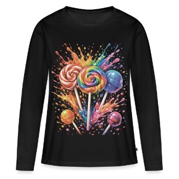 Multicolor Candy Lollipop Splash Art - Women's Premium Organic Long Sleeve Shirt - black - Front - Julia (174cm)