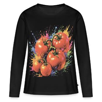 Tomato on the Vine, Multicolored Vegetable, Splash Art - Women's Premium Organic Long Sleeve Shirt - black - Front - Julia (174cm)