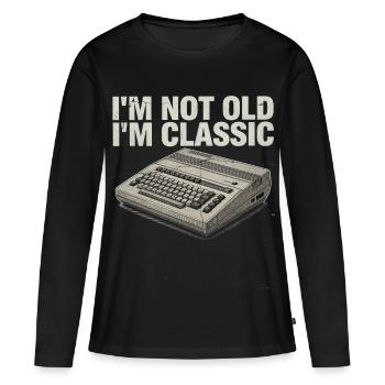 Nicht alt, ich bin ein klassischer Retro-Computer - Frauen Premium Bio Langarmshirt - Schwarz - Vorne - Julia (174cm)