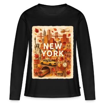 Herbst-Sketch aus New York City - Frauen Premium Bio Langarmshirt - Schwarz - Vorne - Julia (174cm)
