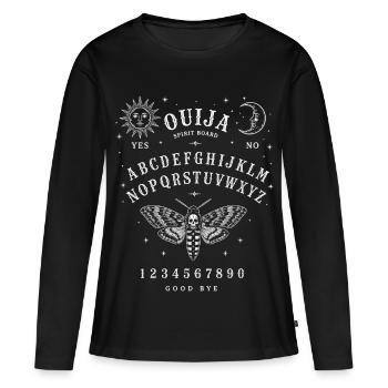 Ouija Spirit Board Moth | Witchy Occult Halloween - Frauen Premium Bio Langarmshirt - Schwarz - Vorne - Julia (174cm)