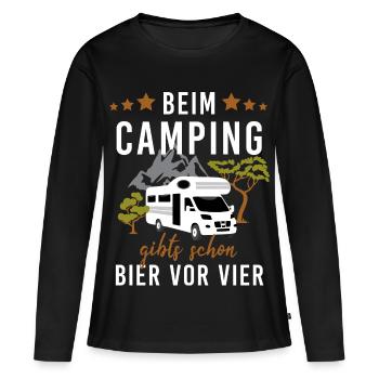 Beim Camping – Bier vor Vier! Wohnwagen - Frauen Premium Bio Langarmshirt - Schwarz - Vorne - Julia (174cm)