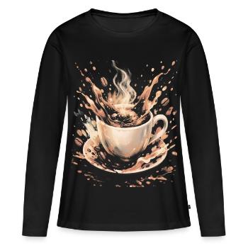 Hot Beans Art Splash Kaffeetasse - Frauen Premium Bio Langarmshirt - Schwarz - Vorne - Julia (174cm)