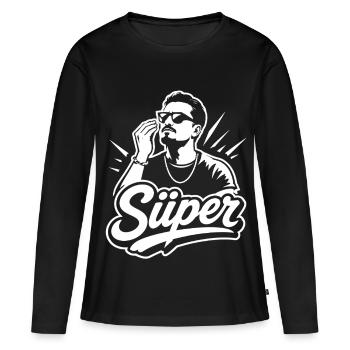 Süper Script Wortmarke Jugendwort - Frauen Premium Bio Langarmshirt - Schwarz - Vorne - Julia (174cm)