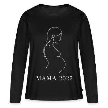 Mama 2027 Babybauch Line Art - Frauen Premium Bio Langarmshirt - Schwarz - Vorne - Julia (174cm)