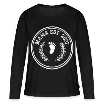 Mama 2027 Babyfuß Kranz - Frauen Premium Bio Langarmshirt - Schwarz - Vorne - Julia (174cm)