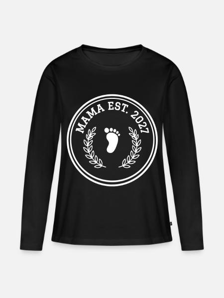 Mama 2027 Babyfuß Kranz - Frauen Premium Bio Langarmshirt - Schwarz