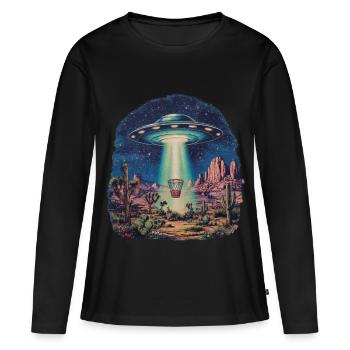 Panier de disc golf UFO Désert Rétro Vintage Sci-Fi Moti - T-shirt manches longues Premium bio Femme - noir - Devant - Julia (174cm)