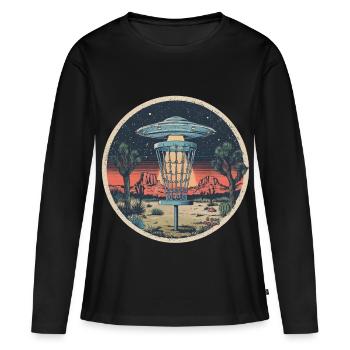 Disc Golf Scheiben UFO Retro Vintage Wüste Korb - Frauen Premium Bio Langarmshirt - Schwarz - Vorne - Julia (174cm)