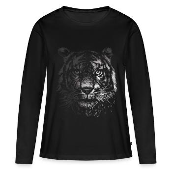 Schwarzweißes Tigerporträt - Frauen Premium Bio Langarmshirt - Schwarz - Vorne - Julia (174cm)