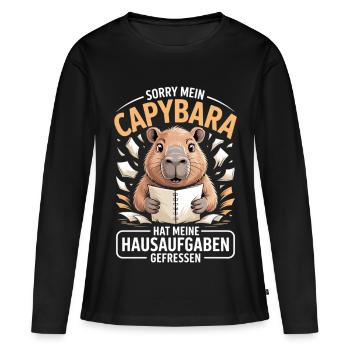 Capybara Hausaufgaben - Frauen Premium Bio Langarmshirt - Schwarz - Vorne - Julia (174cm)
