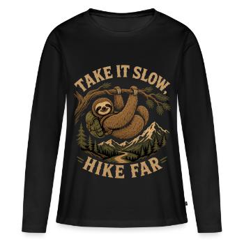 Take It Slow Hike Far Faultier - Frauen Premium Bio Langarmshirt - Schwarz - Vorne - Julia (174cm)
