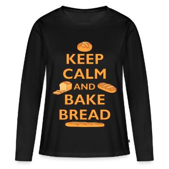 BÄCKER - KEEP CALM AND BAKE BREAD - BROT BACKEN - Frauen Premium Bio Langarmshirt - Schwarz - Vorne - Julia (174cm)