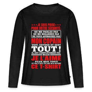Copine Couple Cadeau humour personnalisé - T-shirt manches longues Premium bio Femme - noir - Devant - Julia (174cm)