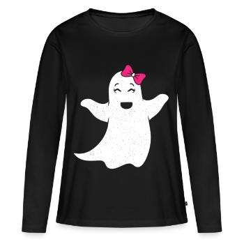 Fille fantôme avec un nœud rose - T-shirt manches longues Premium bio Femme - noir - Devant - Julia (174cm)