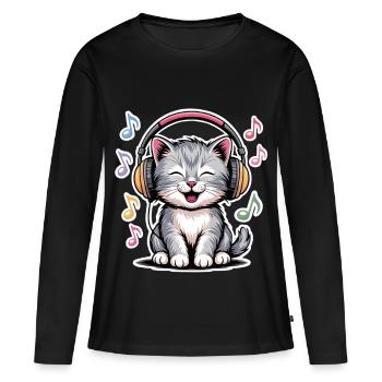 Chat de la musique - T-shirt manches longues Premium bio Femme - noir - Devant - Julia (174cm)