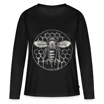 Costume d’apiculteur Fournitures apicoles Motif rond en nid d’abeille - T-shirt manches longues Premium bio Femme - noir - Devant - Julia (174cm)