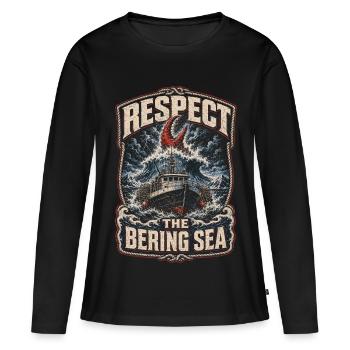 Le crabe royal d’Alaska respecte la mer de Béring - T-shirt manches longues Premium bio Femme - noir - Devant - Julia (174cm)