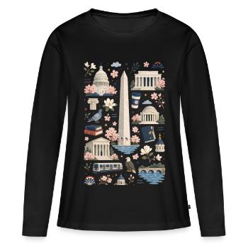 Washington D.C. | Monuments et cerisiers en fleurs - T-shirt manches longues Premium bio Femme - noir - Devant - Julia (174cm)