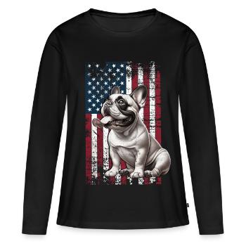 Bouledogue français US Französische Bulldogge - T-shirt manches longues Premium bio Femme - noir - Devant - Julia (174cm)
