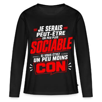 Humour Asocial Homme – Cadeau Drôle et Sarcastique - T-shirt manches longues Premium bio Femme - noir - Devant - Julia (174cm)