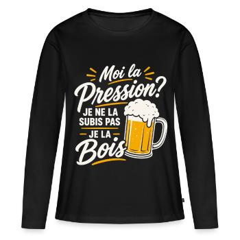 Bière Cadeau humour personnalisé - T-shirt manches longues Premium bio Femme - noir - Devant - Julia (174cm)