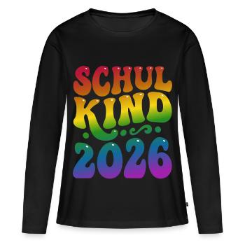Écolier 2026 | Style arc-en-ciel | Inscription scolaire - T-shirt manches longues Premium bio Femme - noir - Devant - Julia (174cm)