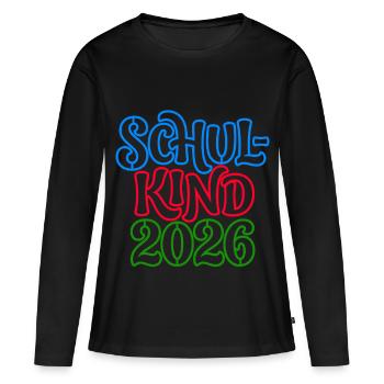 Écolier 2026 | Optique néon | Inscription scolaire - T-shirt manches longues Premium bio Femme - noir - Devant - Julia (174cm)