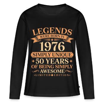 Né en 1976, unique 50 ans - T-shirt manches longues Premium bio Femme - noir - Devant - Julia (174cm)