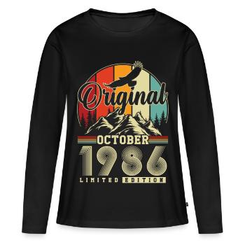 Original octobre 1986 – 40e anniversaire millésime - T-shirt manches longues Premium bio Femme - noir - Devant - Julia (174cm)