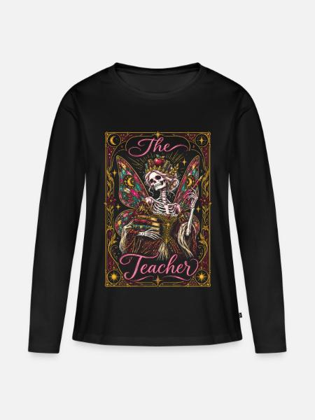 Das Lehrer-Karten-Feenkern-Skelett - Frauen Premium Bio Langarmshirt - Schwarz