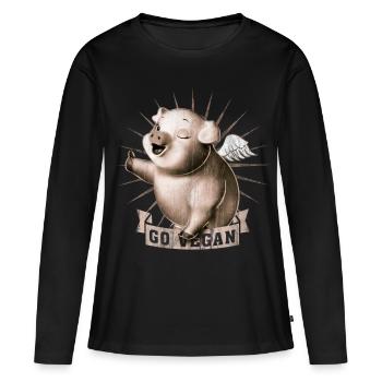 Go Vegan - T-shirt manches longues Premium bio Femme - noir - Devant - Julia (174cm)