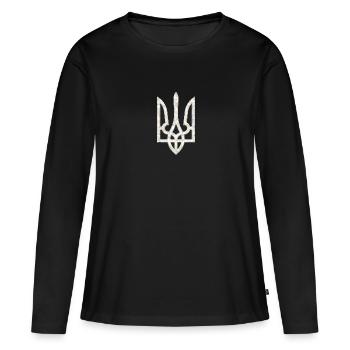 Ukraine Wappen Gerfalke Trident Dreizack Marmor - Frauen Premium Bio Langarmshirt - Schwarz - Vorne - Julia (174cm)
