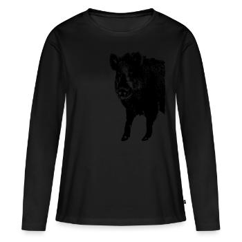 Wildschwein - Wildsau - Keiler - Wild Boar - Frauen Premium Bio Langarmshirt - Schwarz - Vorne - Julia (174cm)