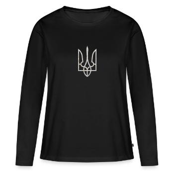 Ukraine Wappen Gerfalke Trident Dreizack Marmor 2 - Frauen Premium Bio Langarmshirt - Schwarz - Vorne - Julia (174cm)
