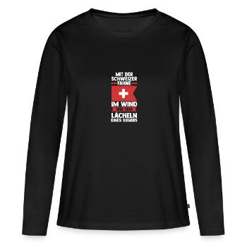 Schweizer Schweiz - Frauen Premium Bio Langarmshirt - Schwarz - Vorne - Julia (174cm)