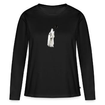 Spooky Season - little ghost on dad's shoulders - Women's Premium Organic Long Sleeve Shirt - black - Front - Julia (174cm)