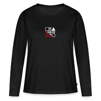 Console de boutons de jeu pour joueurs - T-shirt manches longues Premium bio Femme - noir - Devant - Julia (174cm)