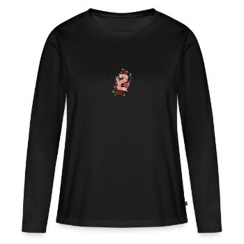 Lash Tech Babe Red Roses Épée Cils Cils L - T-shirt manches longues Premium bio Femme - noir - Devant - Julia (174cm)
