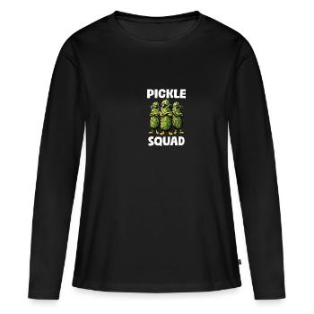 Pickle Squad Concombre drôle Cornichon Amateur de concombre - T-shirt manches longues Premium bio Femme - noir - Devant - Julia (174cm)