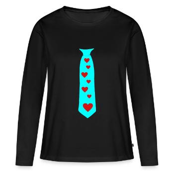 Cravate imprimé cœur - T-shirt manches longues Premium bio Femme - noir - Devant - Julia (174cm)