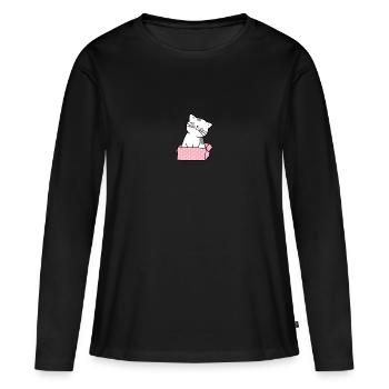 Katze Karton Niedlich - Frauen Premium Bio Langarmshirt - Schwarz - Vorne - Julia (174cm)