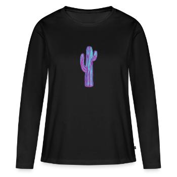 Cactus peints colorés - T-shirt manches longues Premium bio Femme - noir - Devant - Julia (174cm)