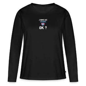 J'aime Les Canards OK ? Humour Femme - T-shirt manches longues Premium bio Femme - noir - Devant - Julia (174cm)